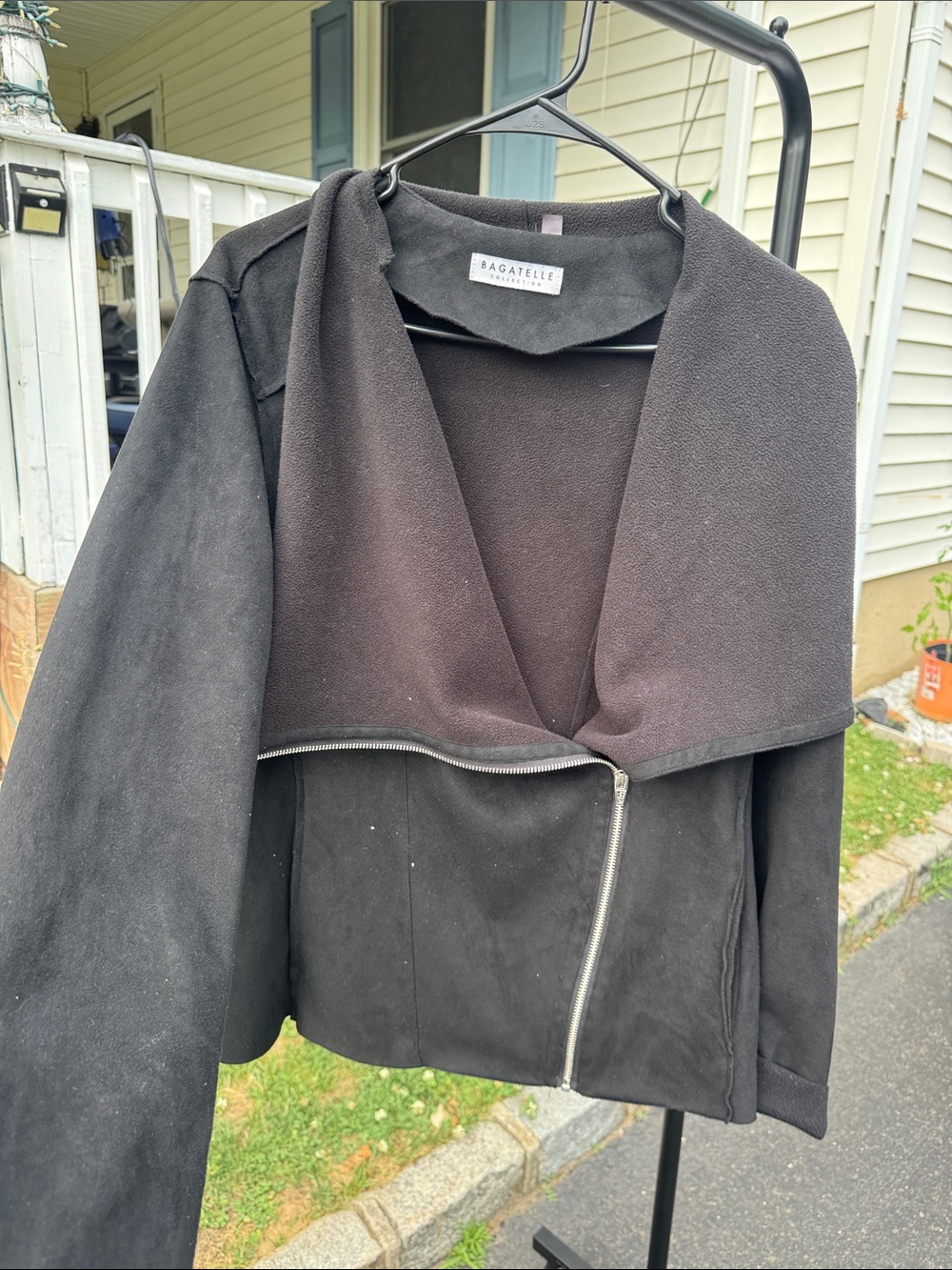 Bagatelle Black Draped Asymmetrical Leather Jacket